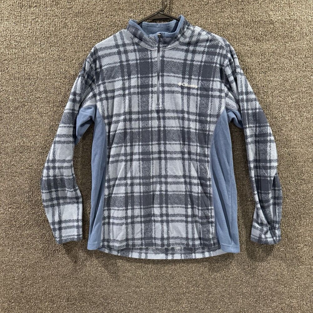 Columbia Sportswear Mens Medium Plaid 1/4 Zip Collared Sweat Shirt Blue Casual